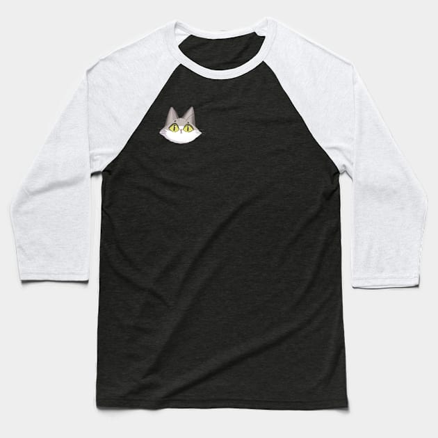 Grey Cat Head Baseball T-Shirt by Catstyle